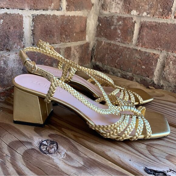 J Crew Shoes 9 Layne Braided Sandal Heels Metallic Leather Gold - Picture 5 of 11